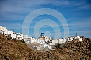 Cyclades, Greece. Serifos island, aerial view of Chora town