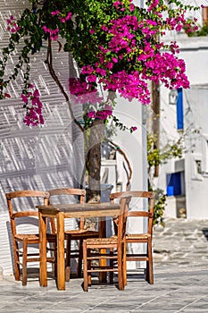 Cyclades style streets and architecture in Lefkes village, Paros, Greece