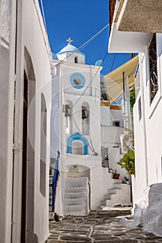 Cyclades style streets and architecture in Lefkes village, Paros, Greece