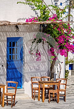 Cyclades style streets and architecture in Lefkes village, Paros, Greece photo