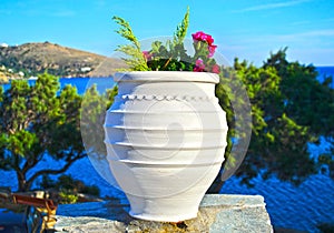 Cycladic flower pot in Andors island Greece