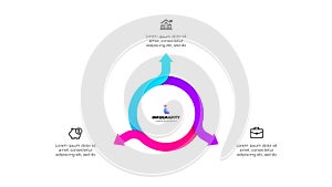 Cycle arrows diagram. Concept of 3 options of business project management. Vector illustration for data analysis