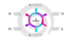 Cycle arrows diagram. Concept of 6 options of business project management. Vector illustration for data analysis