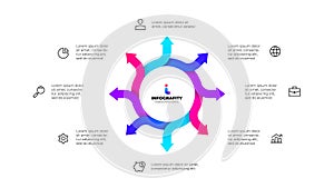 Cycle arrows diagram. Concept of 8 options of business project management. Vector illustration for data analysis