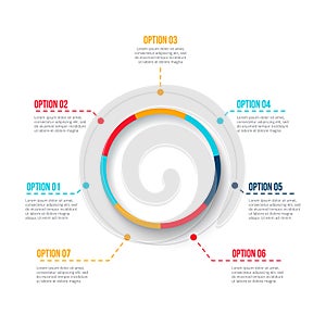 Cycle business graphic element. Business process infographic with 7 steps circle. Abstract presentation template. Modern