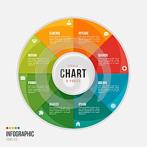 Cycle chart infographic template with 8 parts, options, steps