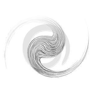 Cycle design element with contort, spin effect. Abstract swerve circlet spiral