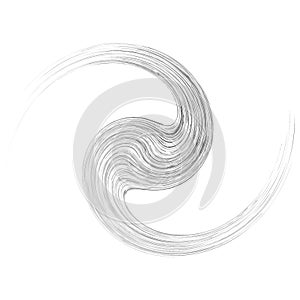 Cycle design element with contort, spin effect. Abstract swerve circlet spiral