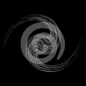 Cycle design element with contort, spin effect. Abstract swerve circlet spiral