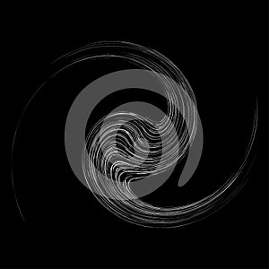 Cycle design element with contort, spin effect. Abstract swerve circlet spiral