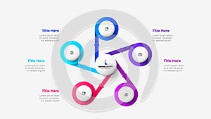 Cycle diagram with 5 options or steps. Slide for business presentation. Infographic template