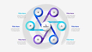 Cycle diagram with 6 options or steps. Slide for business presentation. Infographic template