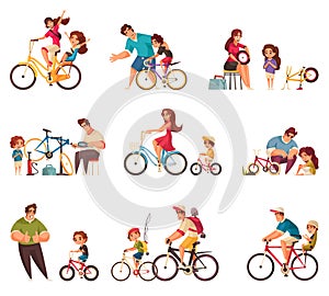 Cycle Family Icons Set