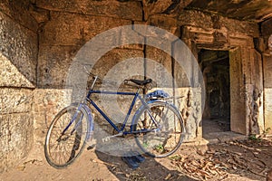 Cycle in front of an old temple in Hampi, Karnataka, India