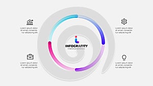 Cycle gradient diagram divided into 4 options of business project management. Vector illustration for data analysis