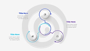 Cycle infographic with thin line arrows and circles. Business template with 3 options