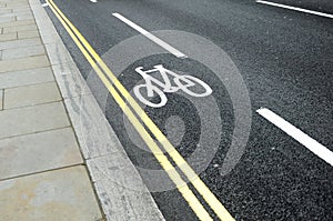 Cycle lane with bicycle symbol on the streets of London, UK.