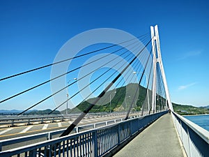 The cycle lane of Tatara Bridge (å¤šã€…ç¾…å¤§æ©‹, Tatara Ohashi) above the Seto Inland Sea, JAPAN