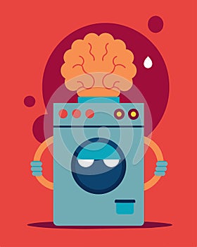 The cycle of manipulation and control embodied in a laundry appliance with a sinister brain.. Vector illustration. photo