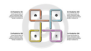 Cycle neobrutalism diagram divided into 4 options of business project management. Y2K illustration