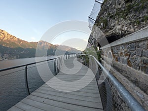 Cycle Path of Garda lake, named Ciclopista del Garda, cycling route as an example of sustainable tourism in Italy