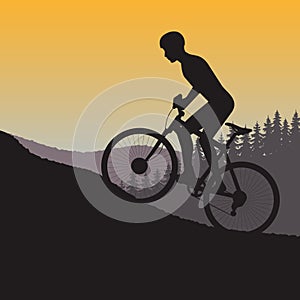Cycle races in mountains silhouette on a background nature photo