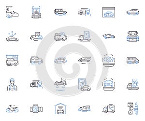 Cycles line icons collection. Biking, Pedaling, Spinning, Wheels, Touring, Mounting, Riding vector and linear