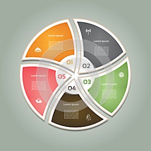 Cyclic diagram with five steps and icons.