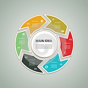 Cyclic diagram with six steps and icons.