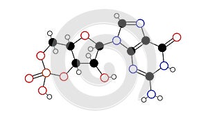 cyclic guanosine monophosphate molecule, structural chemical formula, ball-and-stick model, isolated image cyclic nucleotide