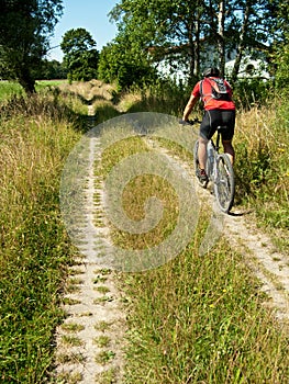 Cycling along agricultural track