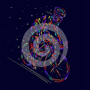 Cycling bicycle bike race stylized man background, cyclist vector colorful illustration silhouette speed