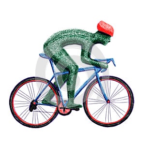 Cycling on bicycle risography illustration