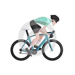 Cycling, cartoon road cyclist riding bike, side view, isolated vector illustration. Flat design
