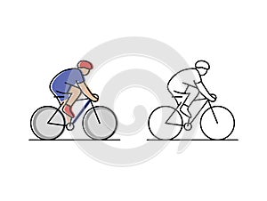 cycling. cyclist rides a bicycle. vector icons in flat style