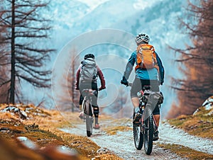 Cycling. Cyclists cycling on a mountain road on a spring day