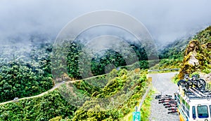 Cycling on the death road in the Yungas ob Bolivia