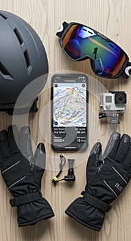 Cycling gear and accessories on wood