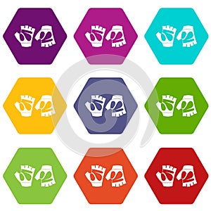 Cycling gloves icon set color hexahedron