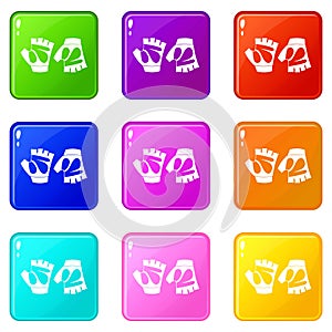 Cycling gloves icons 9 set