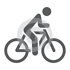 Cycling glyph icon, sport and bike, man on bicycle sign, vector graphics, a solid pattern on a white background.