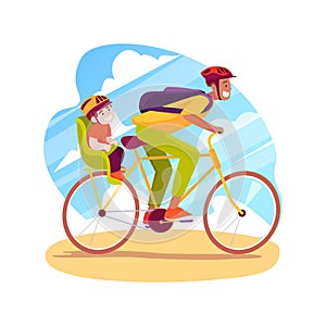 Cycling with kids isolated cartoon vector illustration.