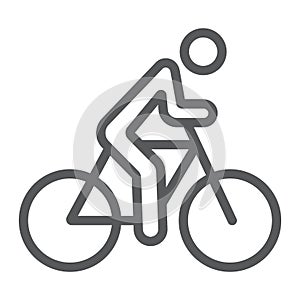 Cycling line icon, sport and bike, man on bicycle sign, vector graphics, a linear pattern on a white background.