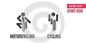 Cycling and motorcycling sign icon, logo. Set of sport vector line icons. athlete pictogram photo