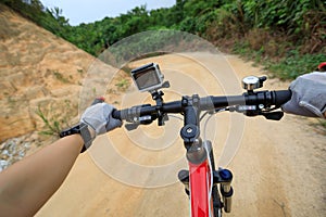 Cycling mountain bike on mountain trail