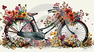 Cycling and nature unite in this vibrant floral bicycle illustration.