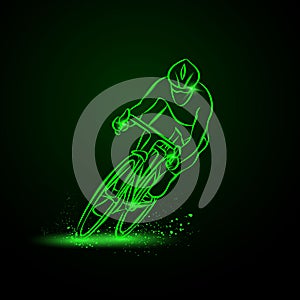 Cycling race. Front view. Neon illustration.