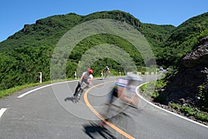 Cycling race in the mountain valley