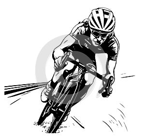 Cycling race stylized symbol, outlined cyclist silhouette