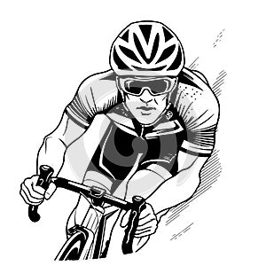 Cycling race stylized symbol, outlined cyclist vector